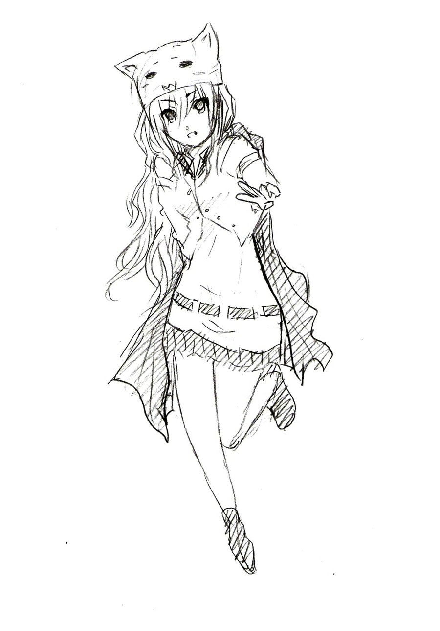 900x1289 Sketch Of Girl In Whole Body Neko Girl Character