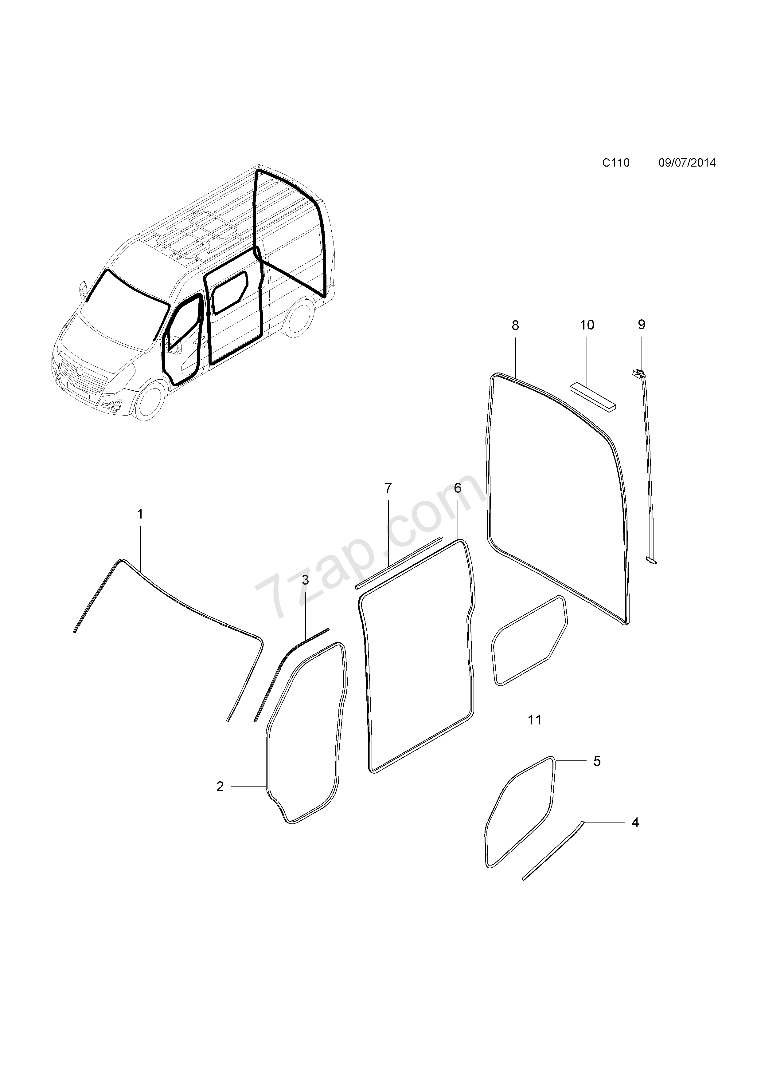 2478x3504 Windscreen Weatherstrip Opel Movano B