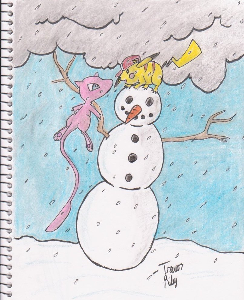 806x991 Mew And Pikachu Winter Wonderland By Drawmons