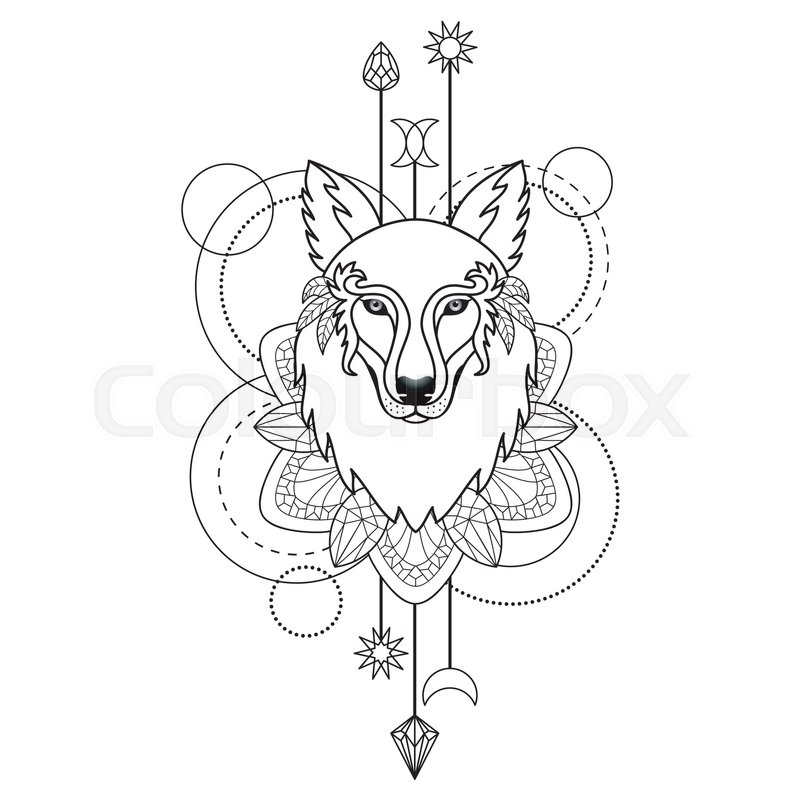 800x800 Abstract Techno Symbol With Wolf And Geometric Elements On White