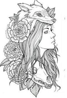 232x339 Girl With Wolf Headdress Tattoo