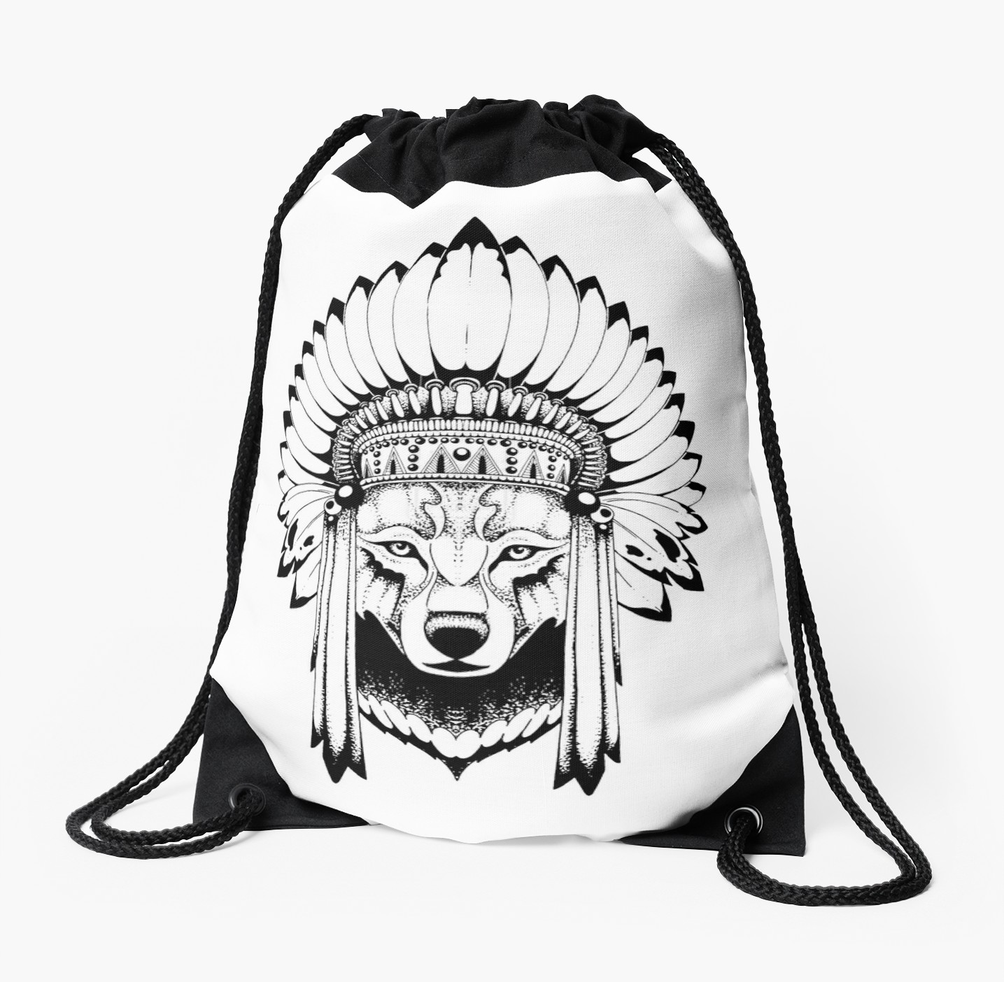 1435x1404 Indian Wolf Headdress Drawstring Bags By Eazypeazy Redbubble