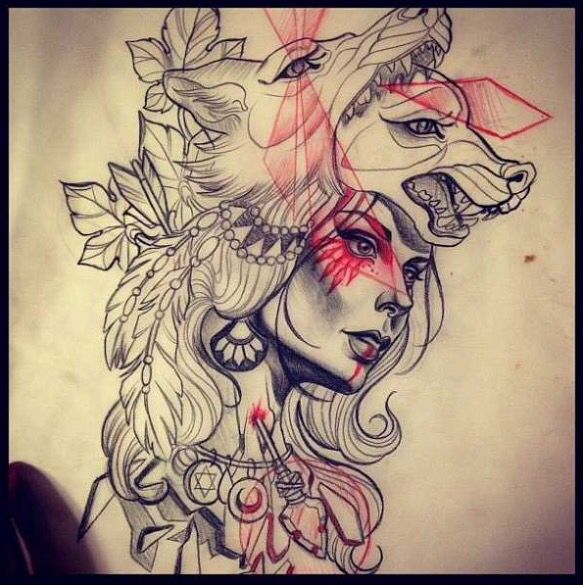 583x586 Spirit Wolf Women Tattoos Tattoo, Tatting And Tatoos