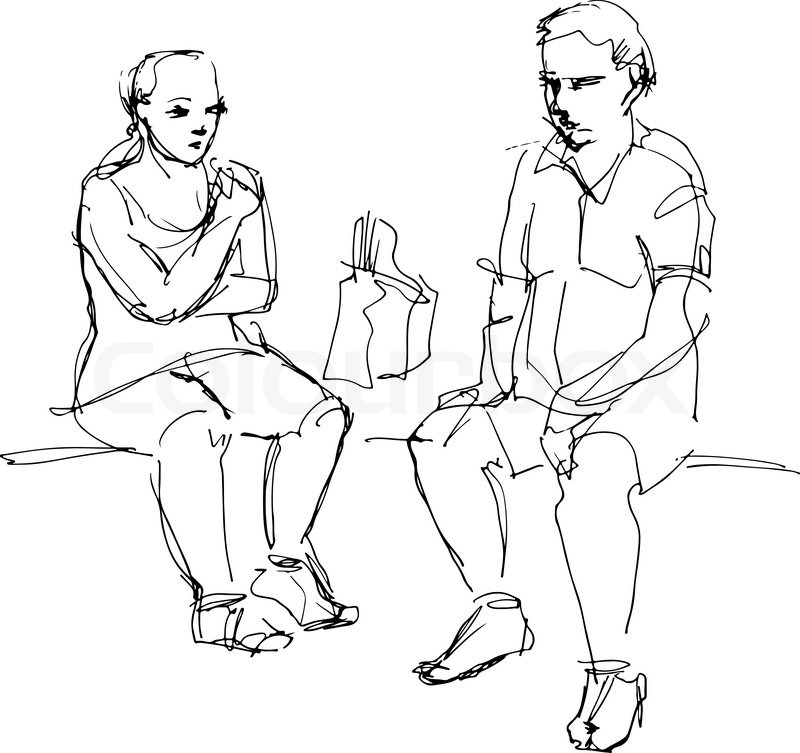 800x753 Black And White Sketch Of A Man And A Woman Sitting On A Bench