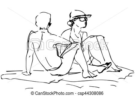 450x320 Black And White Vector Sketch Of A Young Man Next To The Woman