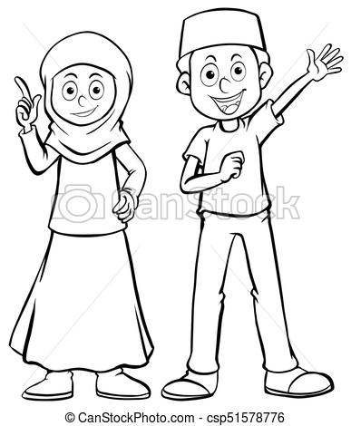 387x470 Muslim Man And Woman With Happy Face Illustration.