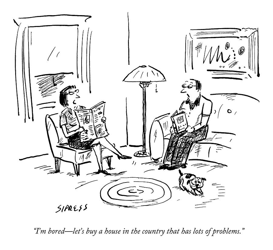 900x826 A Man And A Woman Talk In Their Living Room Drawing By David Sipress