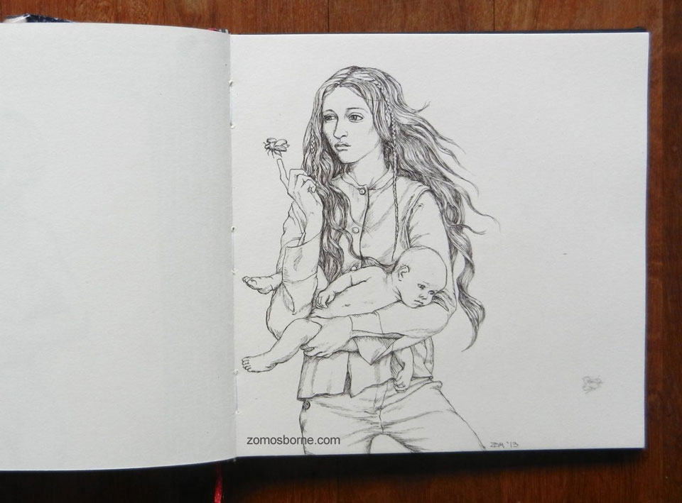 960x709 Collection Of Woman And Baby Drawing High Quality, Free