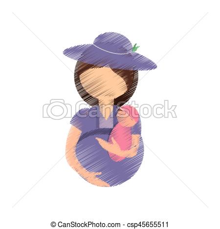 450x470 Drawing Mother Holding Baby And Pregnant Vector Illustration Eps 10.