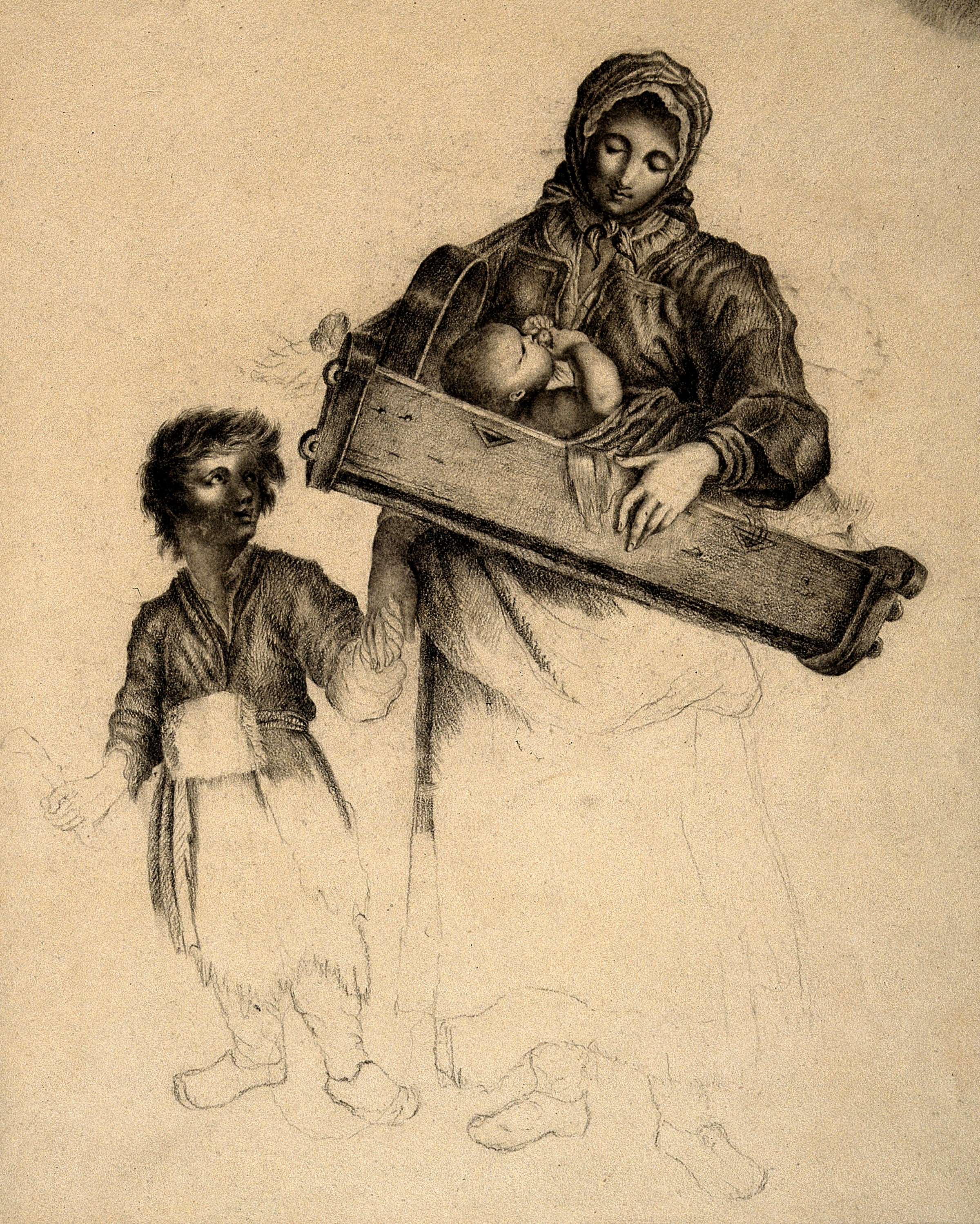 2400x2998 Filea Woman Carrying A Baby And Holding The Hand Of Her Small Ch