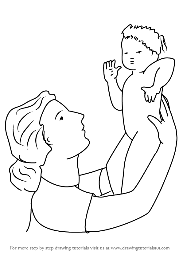 596x843 Learn How To Draw A Women Holding Child (Other People) Step By