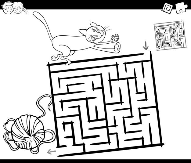 626x534 Maze With Cat And Wool Coloring Page Vector Premium Download