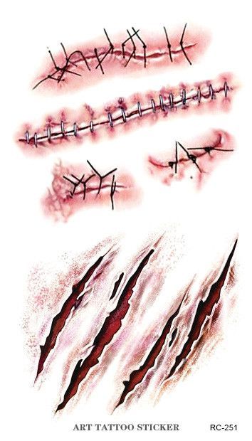 354x620 Waterproof Temporary Tattoo Sticker Halloween Terror Wound