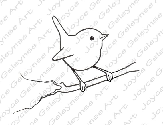 570x438 Digital Stamp Clip Art, Little Bird, Wren, Commercial Use Clipart