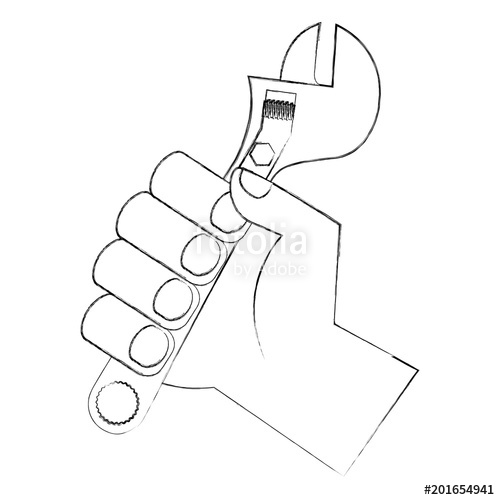 500x500 Hand Holding Adjustable Wrench Tool Repair Vector Illustration