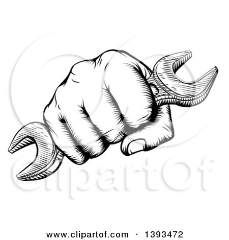 450x470 Clipart Of A Retro Black And White Woodcut Or Engraved Fisted Hand