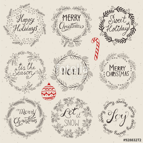 500x500 Christmas Wreath Set For Logo Design. Hand Drawing Vector Illust