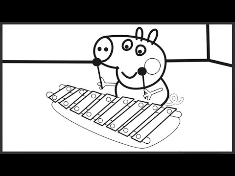 480x360 Peppa Pig George Pig Playing On Xylophone Coloring Book Pages