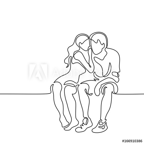 500x500 Young Couple In Love Sitting. Continuous Line Drawing. Vector