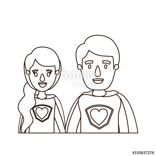 500x500 Sketch Contour Caricature Half Body Young Couple Female And Male