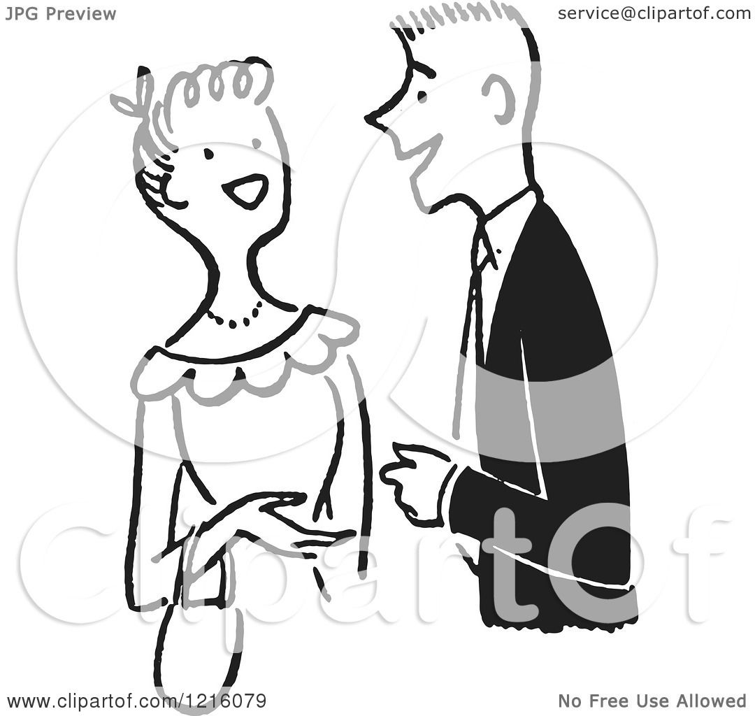 1080x1024 Cartoon Of A Retro Talkative Young Couple Having A Conversation