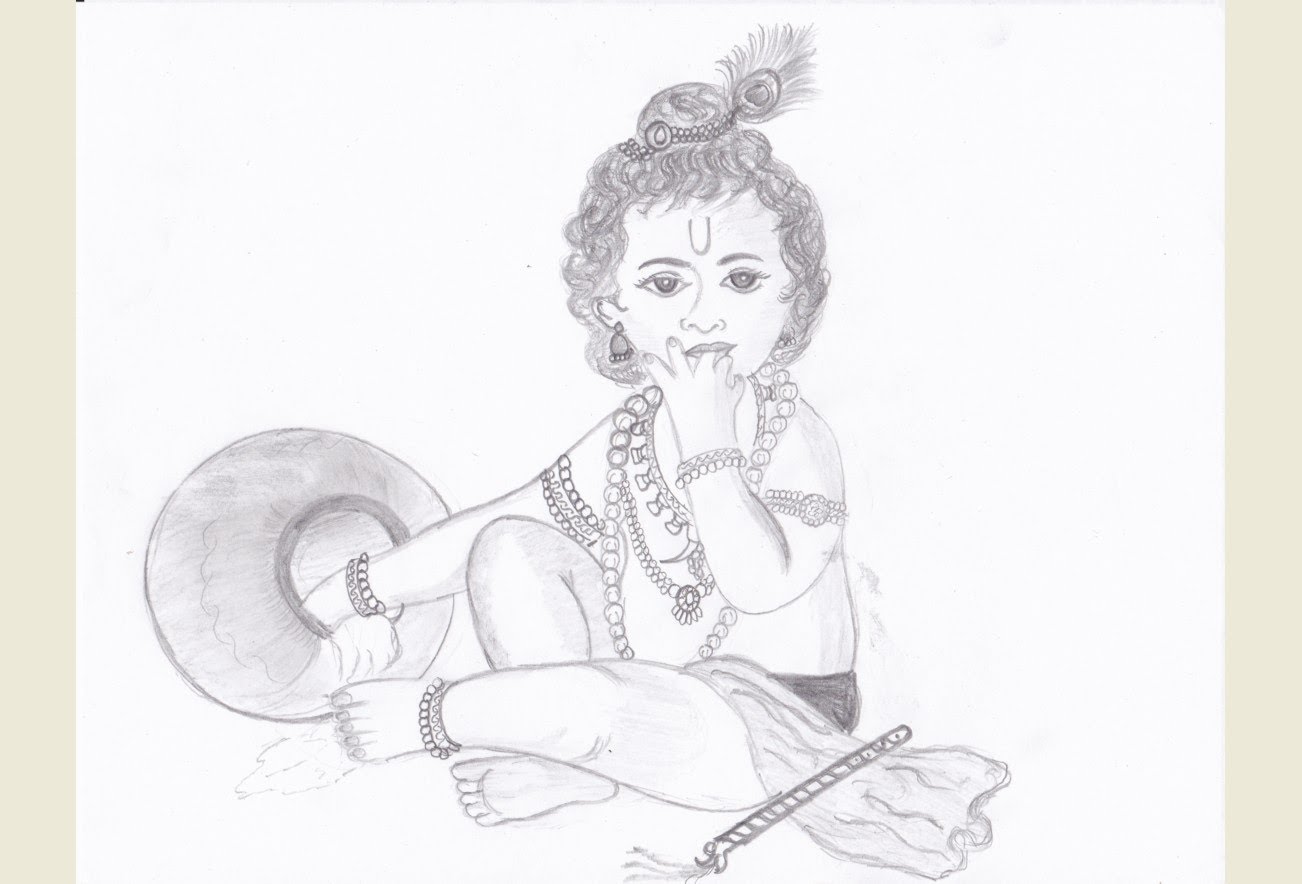 1302x884 Drawing Young Krishna