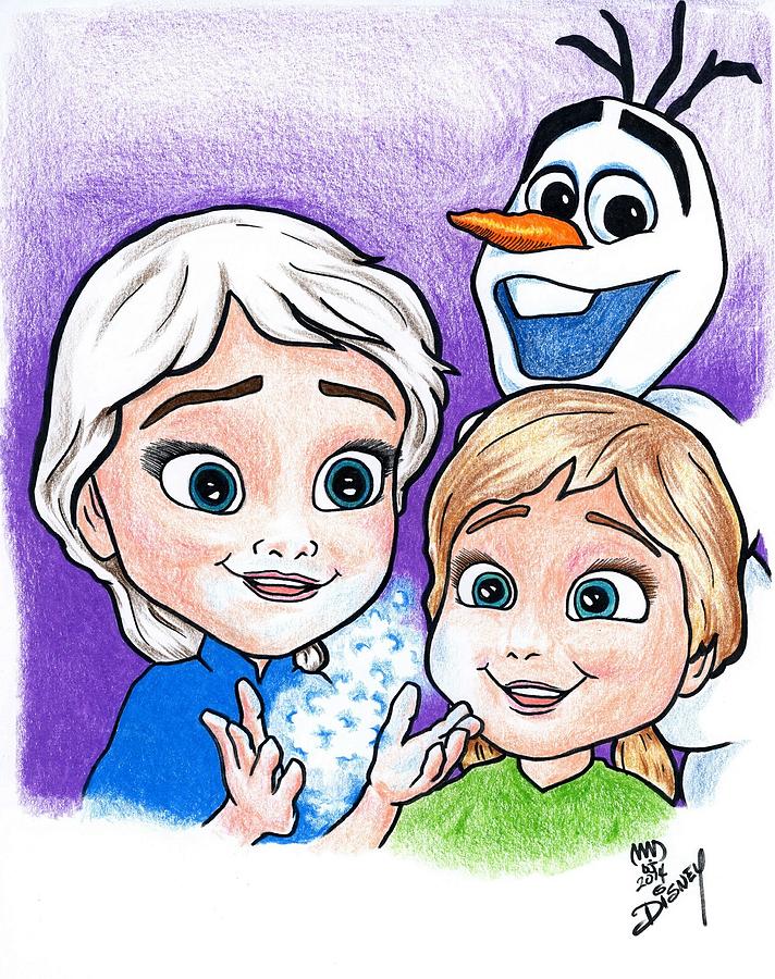 712x900 Frozen Young Anna And Young Elsa Drawing By Michael Dijamco
