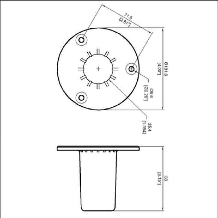 700x700 Zinc Diecast Top Hat M1557 Pole Mounts Flightcase Fittings