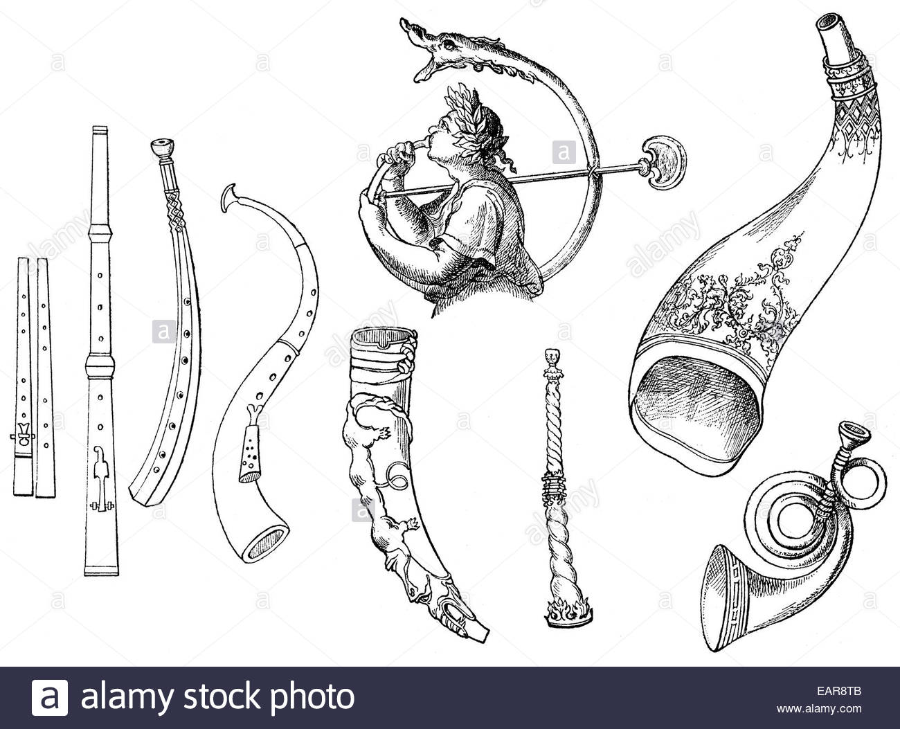 1300x1053 Various Forms Of Old Brass Instruments, Zinc, Horn, Buffalo Horn