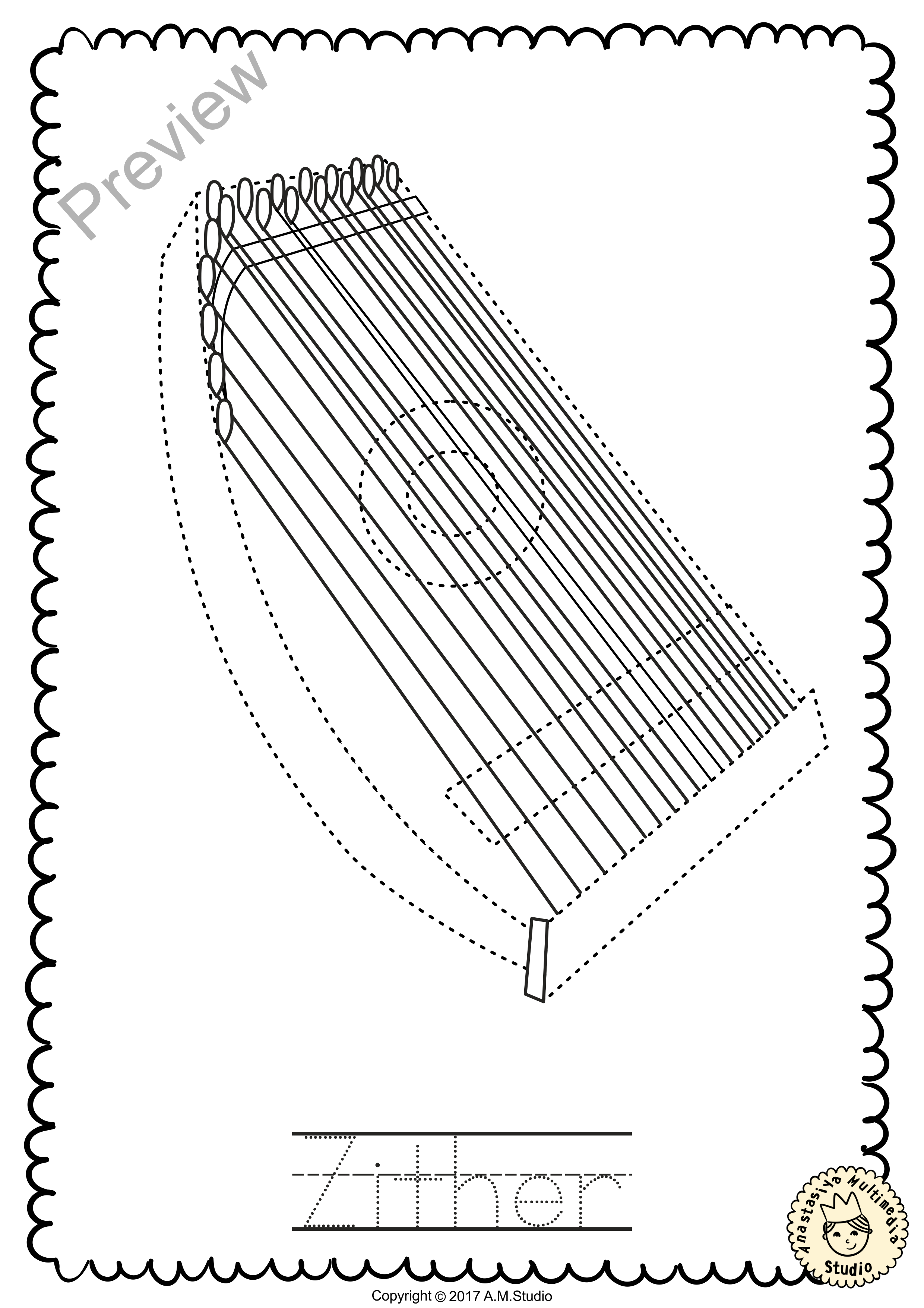 2480x3509 String Instruments Trace And Color Page Activities