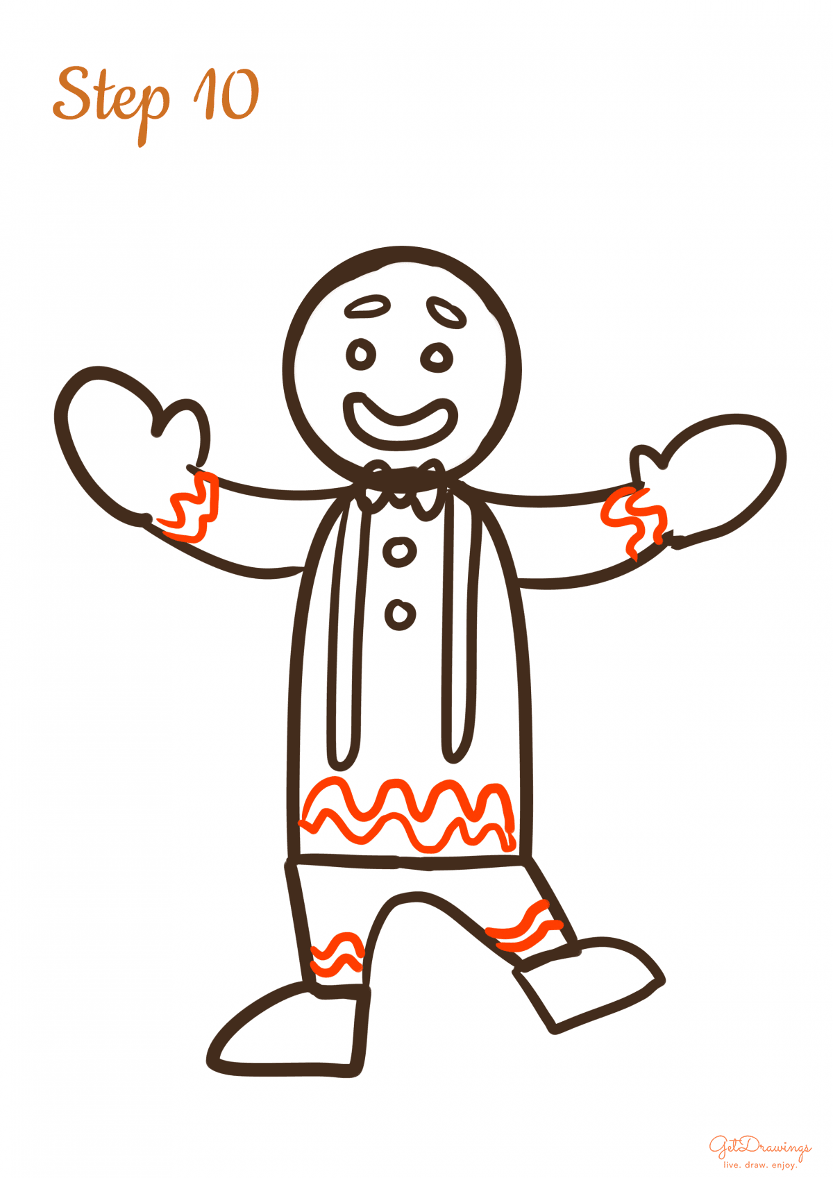 How to draw a Gingerbread Man step 10