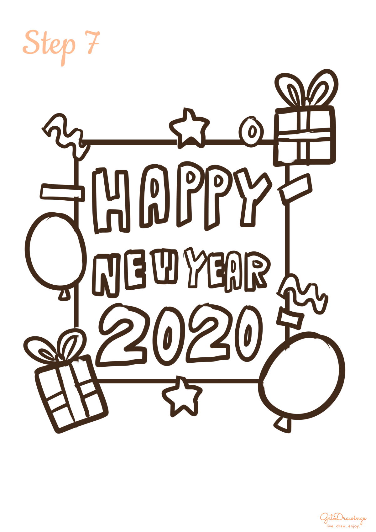 How to draw a New Year Greetings