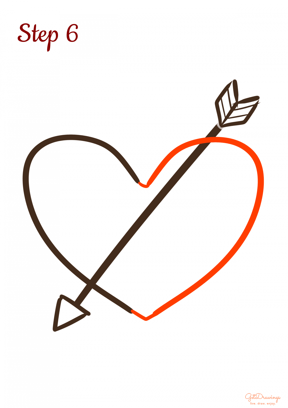 How to draw Hearts with an Arrow step 6