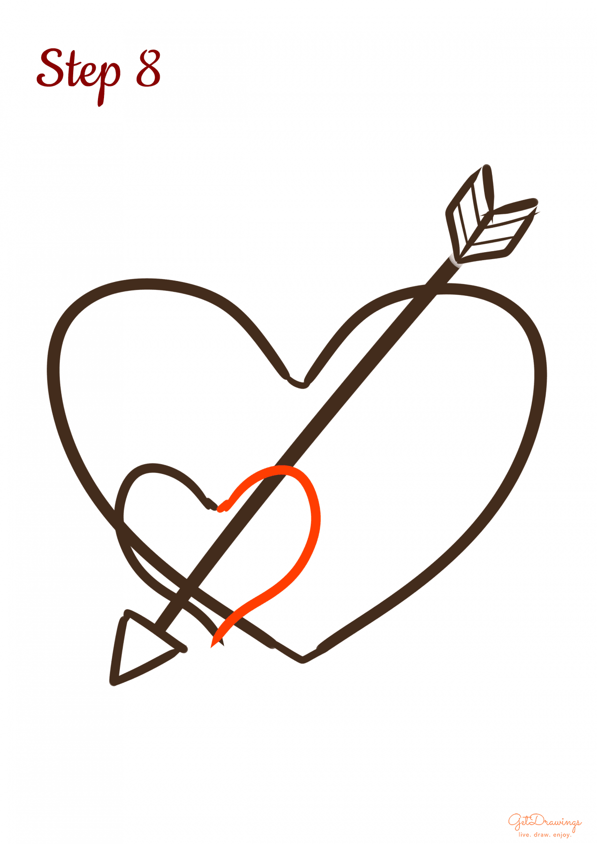 How to draw Hearts with an Arrow step 8