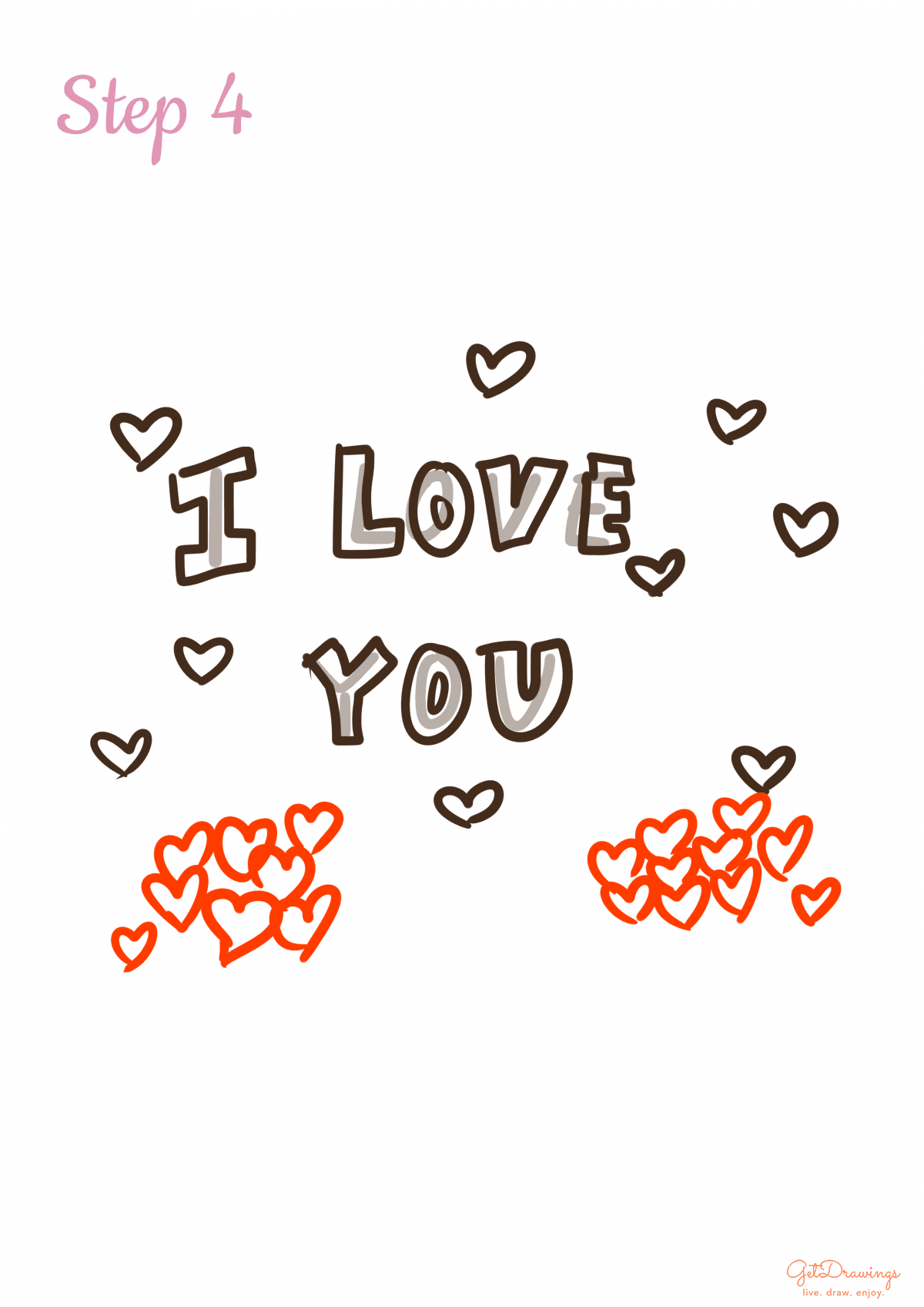 How to draw I Love You step 4