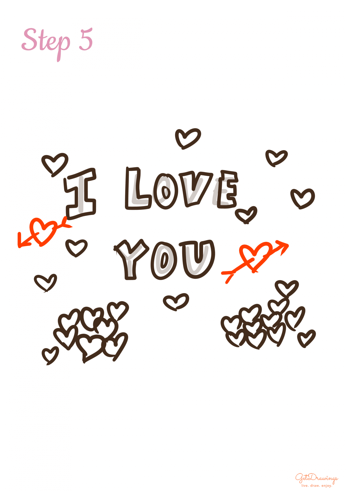 How to draw I Love You step 5