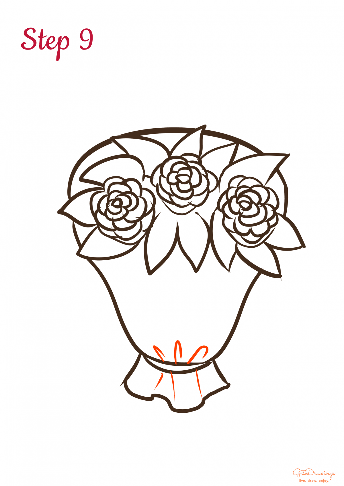 How to Draw Valentine’s Roses step 9