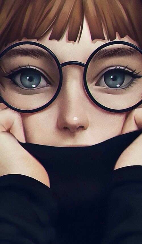 Cartoon girl wearing eyeglasses