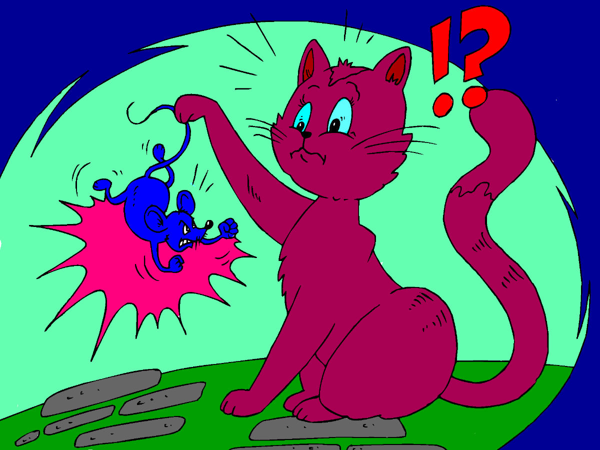 Colorful drawing of cat and mouse 