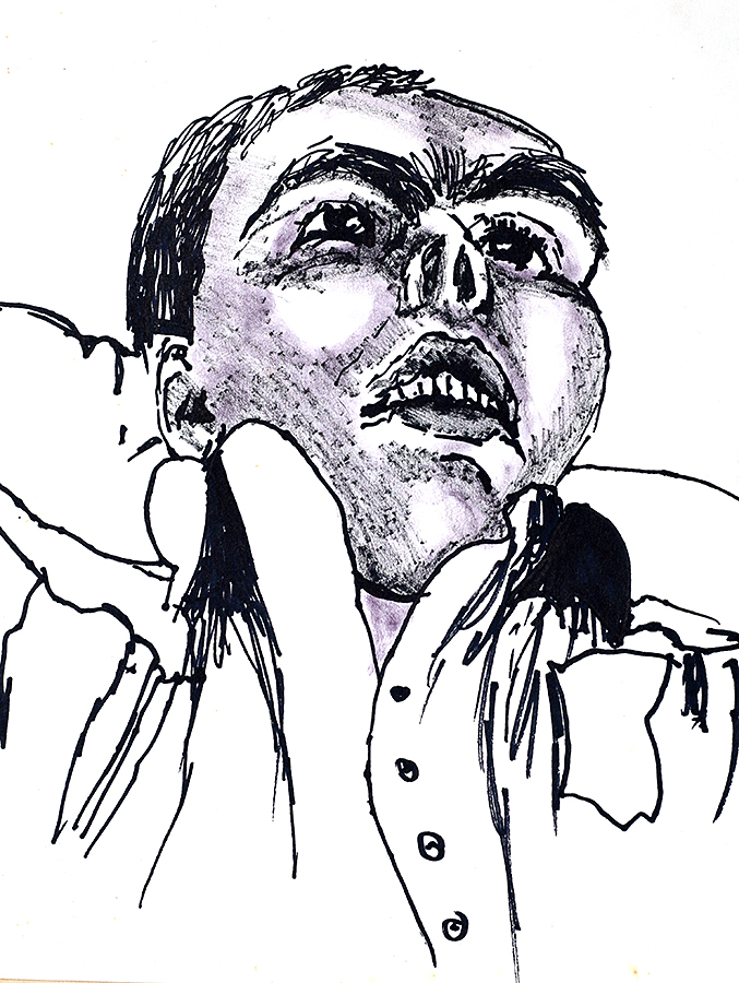 Expressive man portrait drawing ink on paper raphael perez