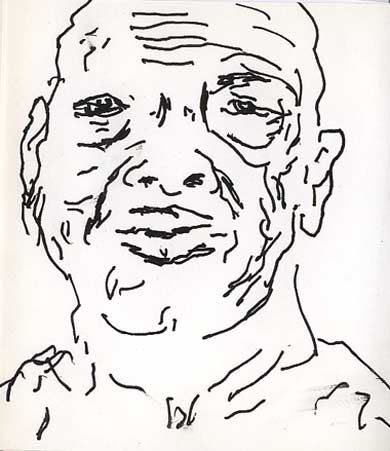 Expressive portrait drawing with ink on paper