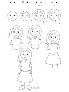 Step by step girl line drawing tutorial