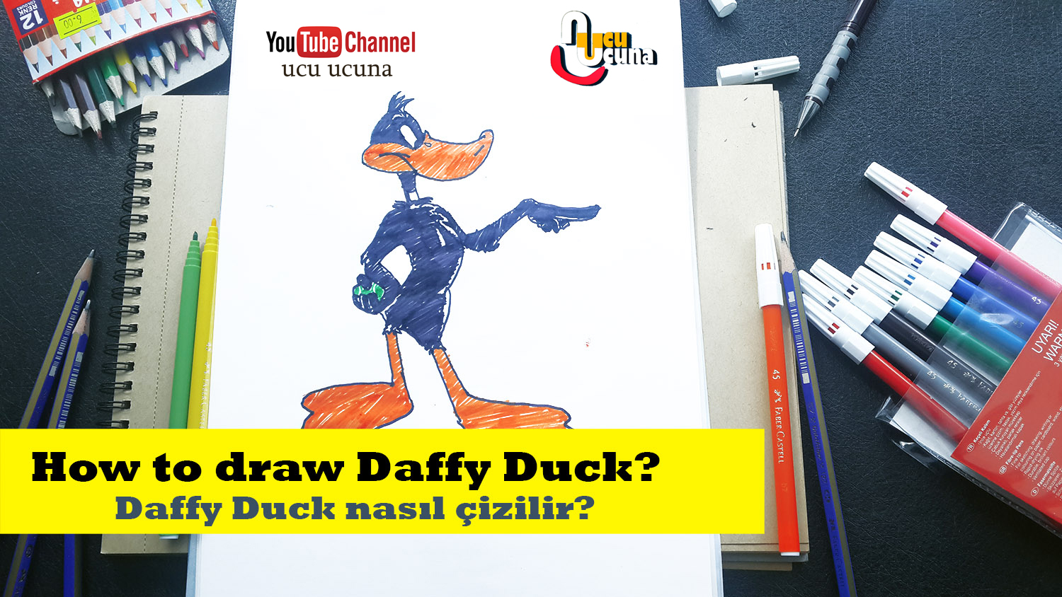 Hi everyone i ll be showing you how to draw daffy duck  step by step Let s learn draw for  kids  art  important at my life  drow  with me i hope you like funny videos  tutorial if you like my draw you click my youtube channel ucu ucuna