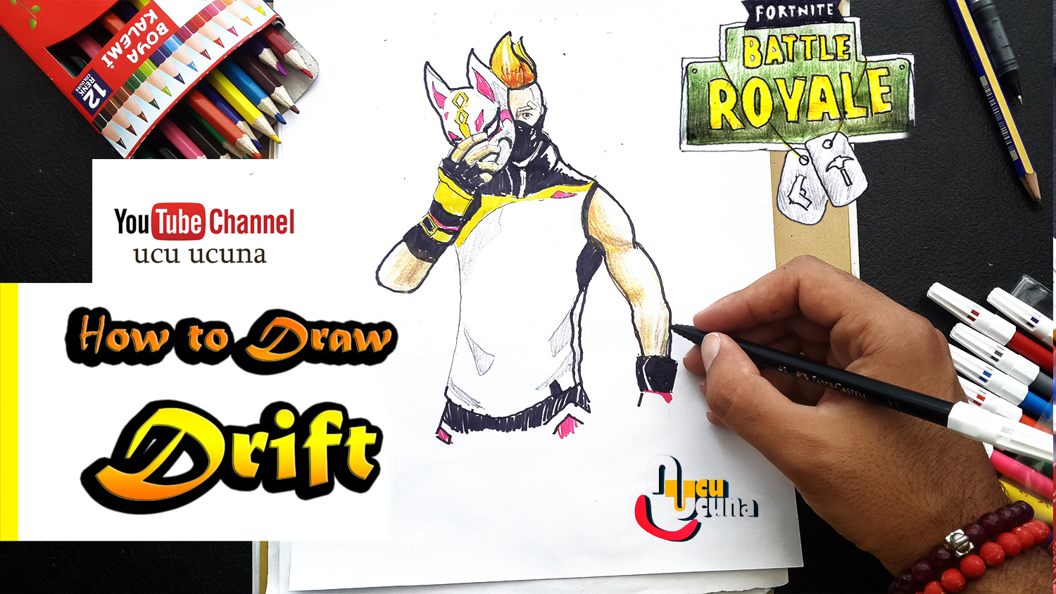 How to draw drift tutorial youtube channel name is ucu ucuna learn how to draw drift from fortnite step by step beginner drawing tutorial of the drift skin from fortnite art tutorial kids for art