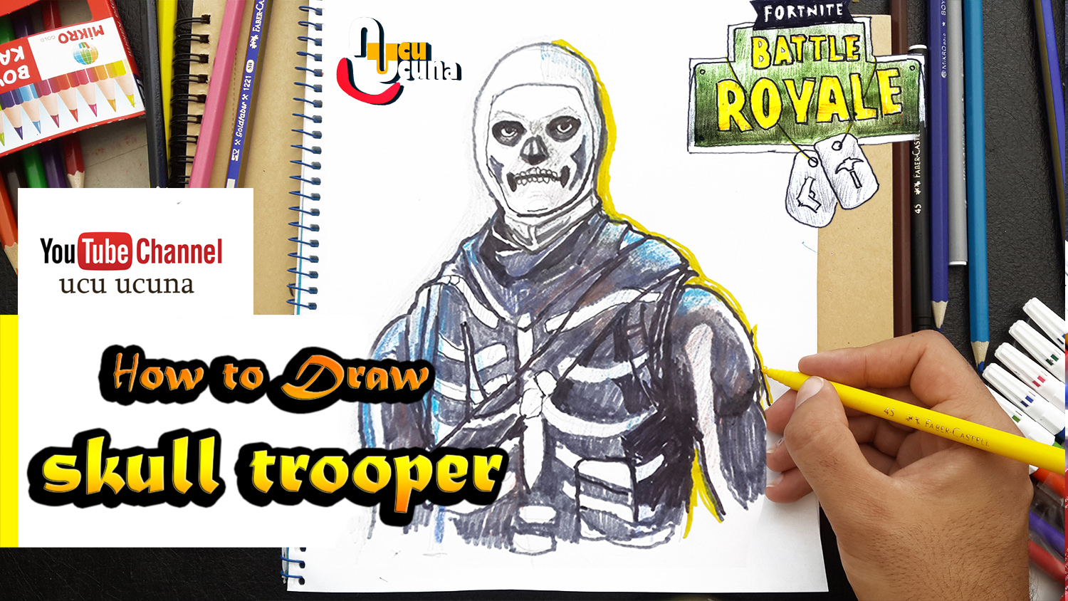 How to draw skulltrooper tutorial youtube channel name is ucu ucuna learn how to draw skull trooper from fortnite step by step beginner drawing tutorial of the skull trooper skin from fortnite