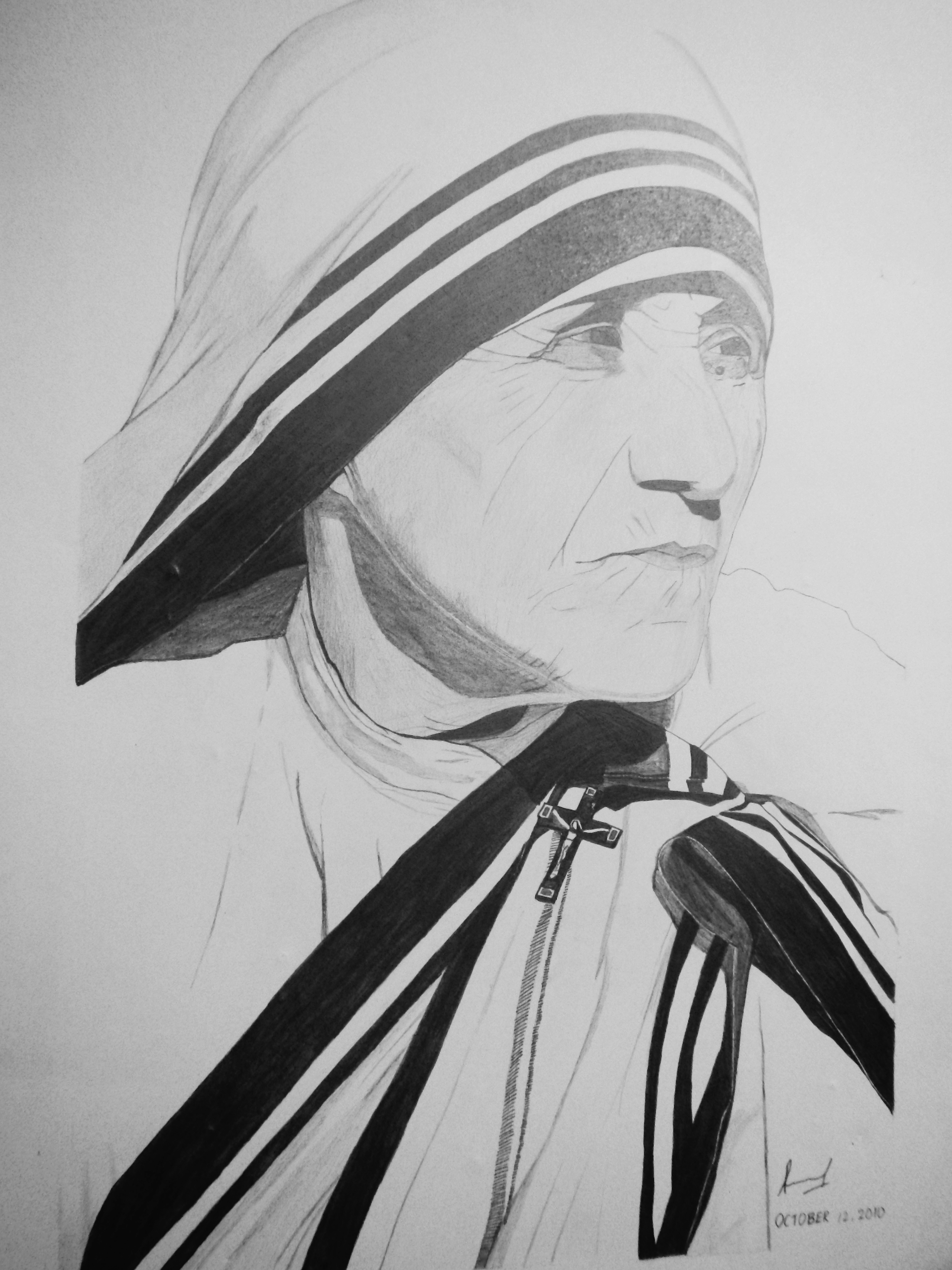 Mother Teresa drawing. Mother Teresa photo realistic pencil drawing art by amulya varshaja.