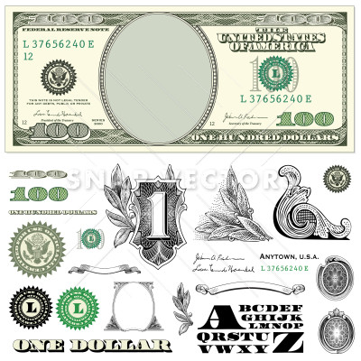 400x400 Vector 100 Dollar Bill Template Set