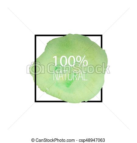 450x470 100 Natural. Vector. Hand Drawn Watercolor Logo. Vegetarian. Green