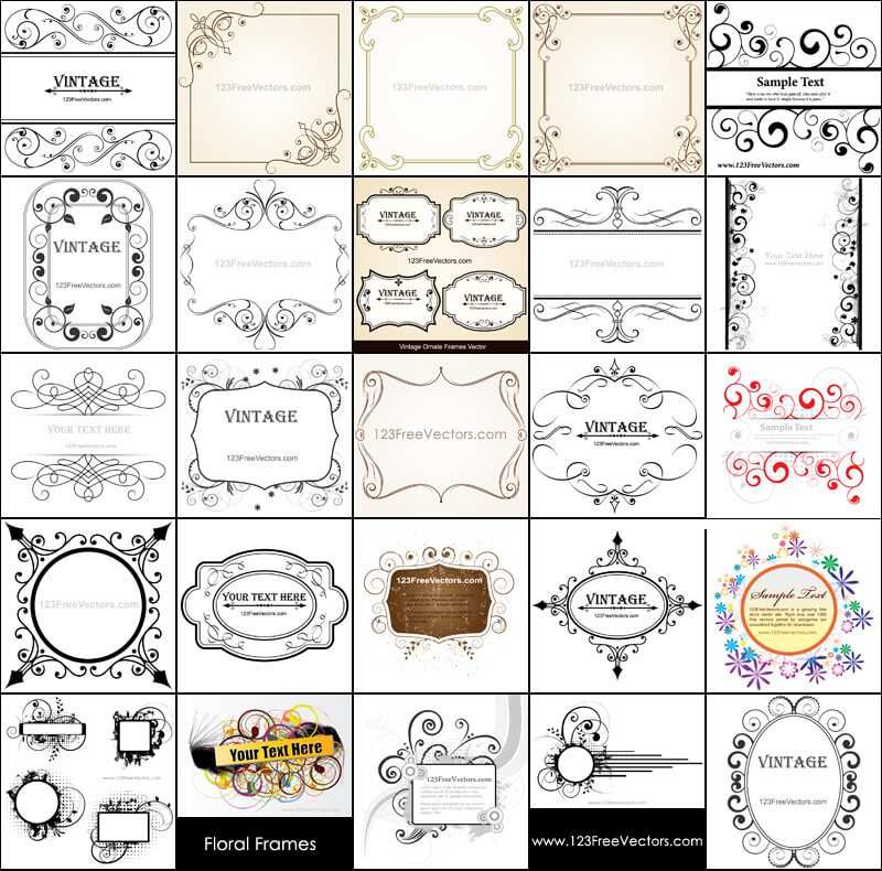 800x790 Free Vintage Floral Frames Vector Pack 123freevectors