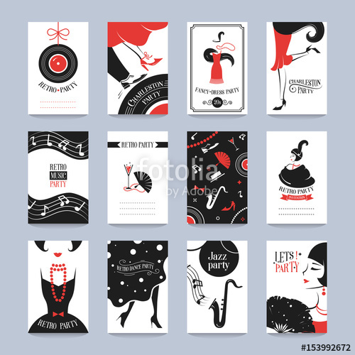 500x500 Retro Party Invitation Cards In The Style Of The 1920s. Vector